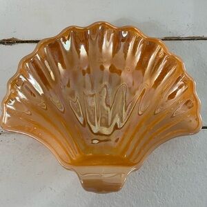 EUC UNIQUE VTG IRIDESCENT MARIGOLD CARNIVAL GLASS SHAPED SHELL DISH
